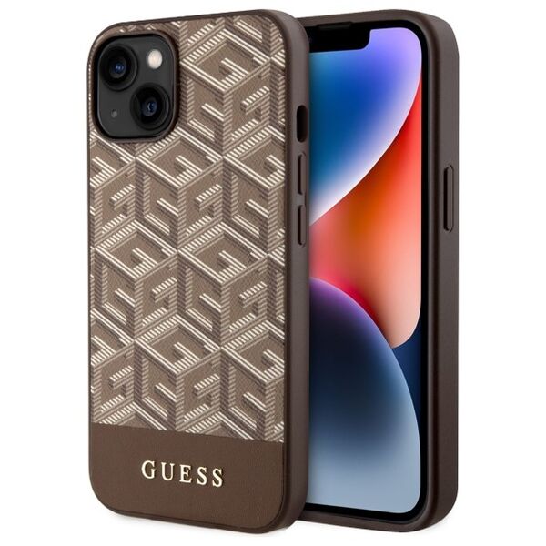 Guess case for iPhone 14 Plus 6,7&quot; GUHMP14MHGCFSEW brown harcase Magsafe Gcube PU Stripes 3666339112479