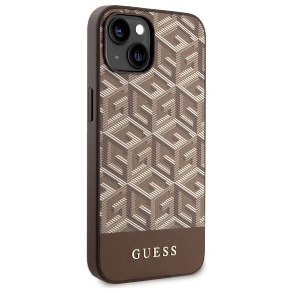 Guess case for iPhone 14 Plus 6,7&quot; GUHMP14MHGCFSEW brown harcase Magsafe Gcube PU Stripes 3666339112479