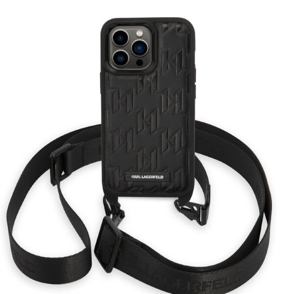 Karl Lagerfeld case for iPhone 14 Pro 6,1&quot; KLHCP14LSTMMK black hardcase Monogram Plaque Logo Strap 3666339093259