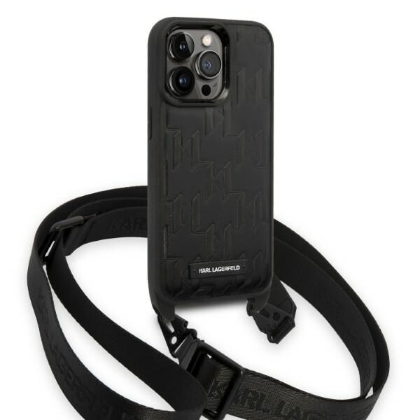 Karl Lagerfeld case for iPhone 14 Pro 6,1&quot; KLHCP14LSTMMK black hardcase Monogram Plaque Logo Strap 3666339093259