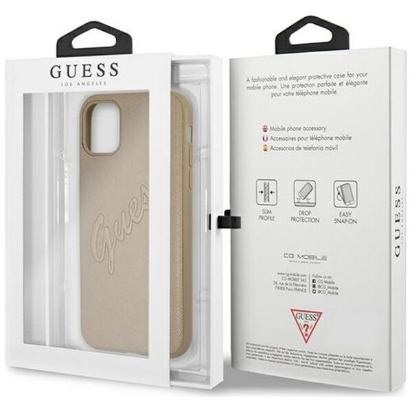 Guess case for iPhone 12 Pro Max 6,7&quot; GUHCP12LRSAVSLG gold hard case Saffiano Vintage Script 3666339004439