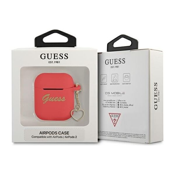 Guess case for Airpods / Airpods 2 GUA2LSCHSR red Silicone Heart Charm 3666339039097