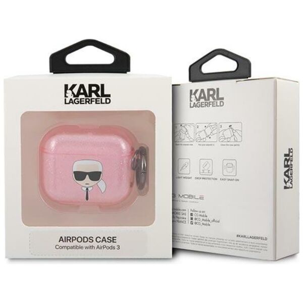 Karl Lagerfeld case for AirPods 3 KLA3UKHGP pink Glitter Karl`s Head 3666339030339