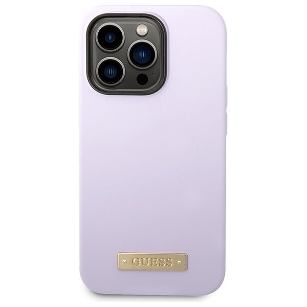 Guess case for iPhone 14 Pro 6,1&quot; GUHMP14LSBPLU fioletowa hard case Liquid Silicone Logo MagSafe 3666339070403