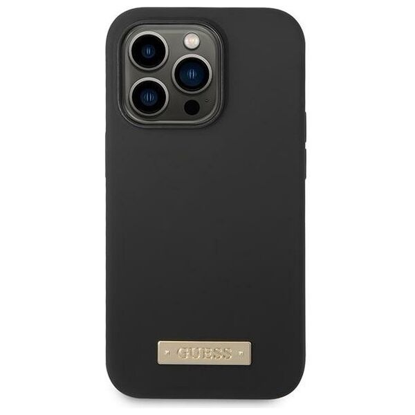 Guess case for iPhone 14 Pro Max 6,7&quot; GUHMP14XSBPLK black hard case Liquid Silicone Logo Plate MagSafe 3666339070250