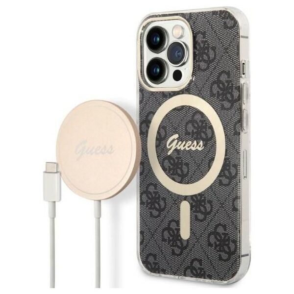 Guess set case + charger for iPhone 13 Pro Max 6,7&quot; GUBPP13XH4EACSK black hard case 4G Print MagSafe 3666339102807