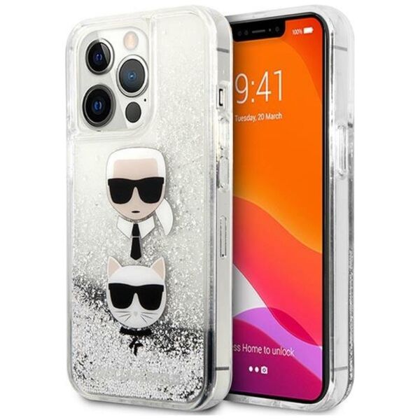 Karl Lagerfeld case for iPhone 13 Pro Max 6,7&quot; KLHCP13XKICGLS hardcase silver Liquid Glitter Karl&Choupette Head 3666339028923