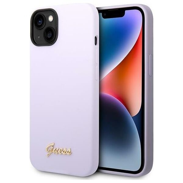 Guess case for iPhone 14 Pro 6,1&quot; GUHCP14LSLSMU purple hard case Silicone Vintage Gold Logo 3666339064983