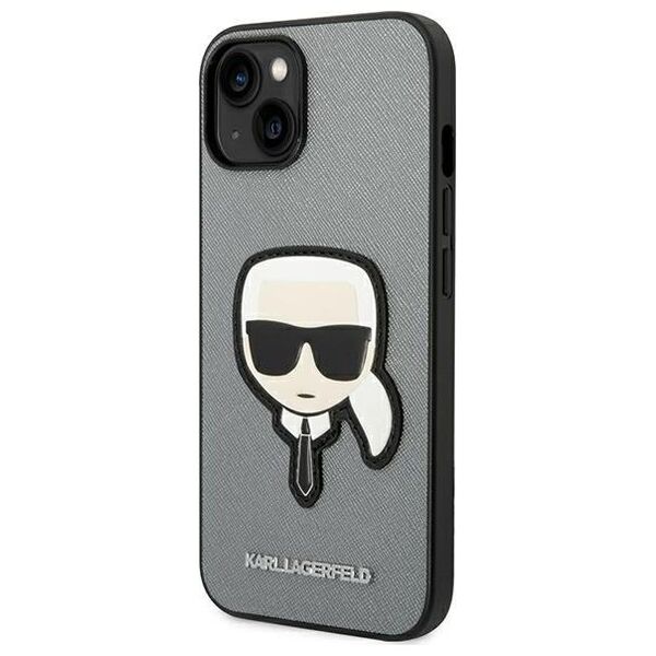 Karl Lagerfeld case for iPhone 14 Pro Max 6,7&quot; KLHCP14XSAPKHG silver PU Saffiano case with Karl Head Patch 3666339077105