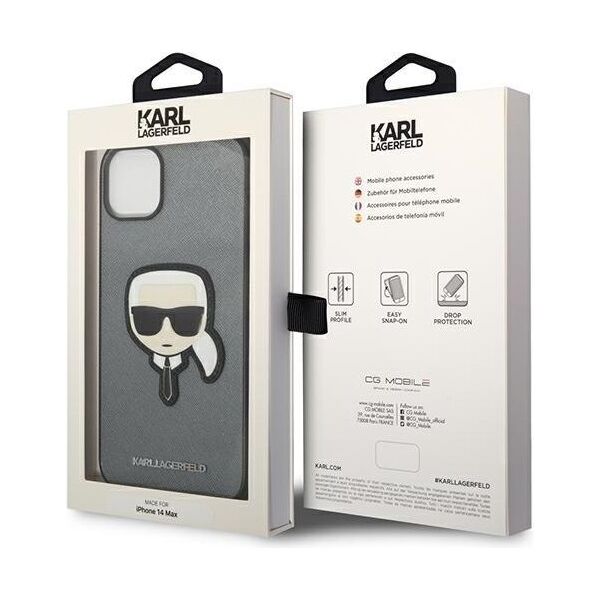 Karl Lagerfeld case for iPhone 14 Pro Max 6,7&quot; KLHCP14XSAPKHG silver PU Saffiano case with Karl Head Patch 3666339077105