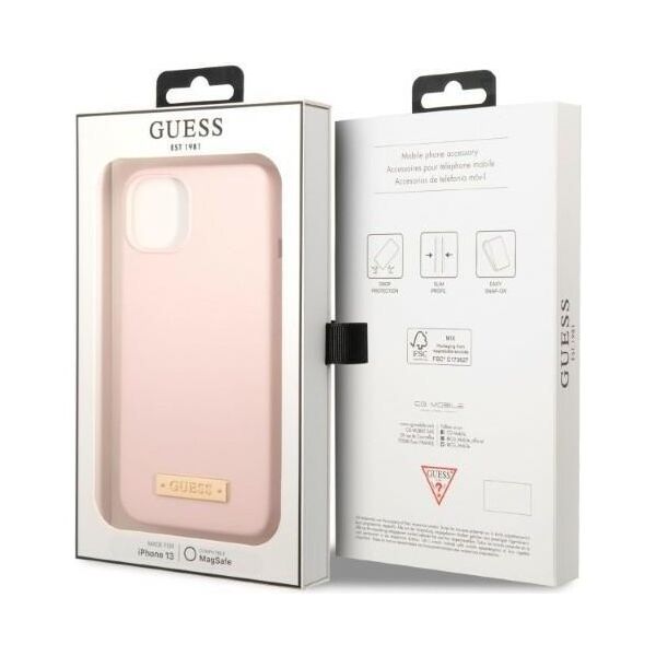 Guess case for iPhone 13 Pro Max 6,7&quot; GUHMP13XSPLP pink hard case Silicone Logo Plate MagSafe 3666339056889