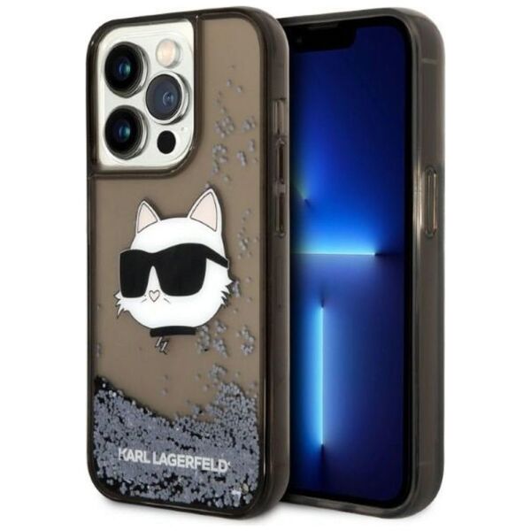 Karl Lagerfeld case for iPhone 14 Pro Max 6,7&quot; KLHCP14XLNCHCK black hardcase Liquid Glitter NFT Choupette Head 3666339087036