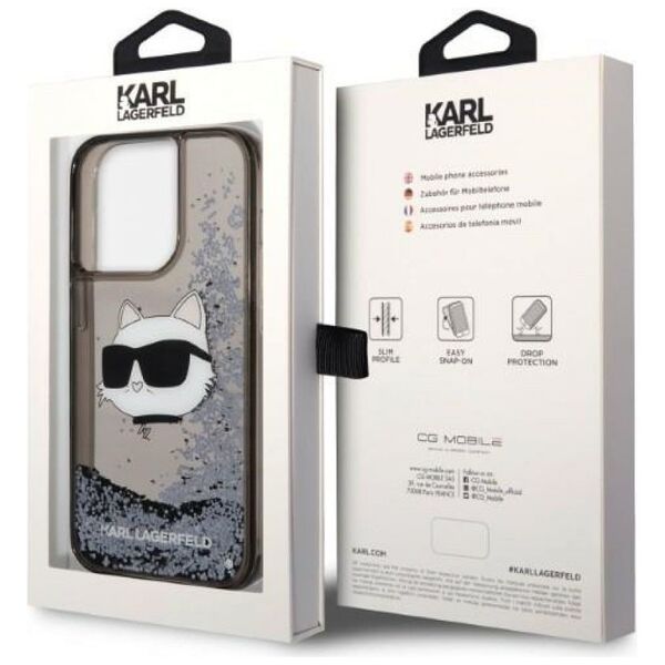 Karl Lagerfeld case for iPhone 14 Pro Max 6,7&quot; KLHCP14XLNCHCK black hardcase Liquid Glitter NFT Choupette Head 3666339087036