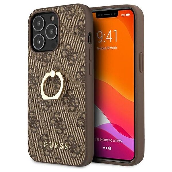 Guess case for iPhone 13 Pro 6,1&quot; GUHCP13L4GMRBR brown HC PU 4G Ring 3666339023973