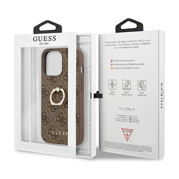 Guess case for iPhone 13 Pro 6,1&quot; GUHCP13L4GMRBR brown HC PU 4G Ring 3666339023973