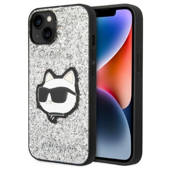 Karl Lagerfeld case for iPhone 14 Plus 6,7&quot; KLHCP14MG2CPS silver hardcase Glitter Choupette Patch 3666339099442