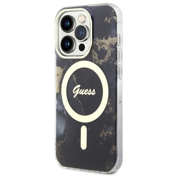 Guess case for iPhone 14 Pro 6,1&quot; GUHMP14LHTMRSK black hard case Golden Marble MagSafe 3666339115777