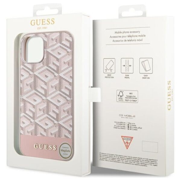 Guess case for iPhone 14 Plus 6,7&quot; GUHMP14MHGCFSEP pink hard case GCube Stripes MagSafe 3666339112516