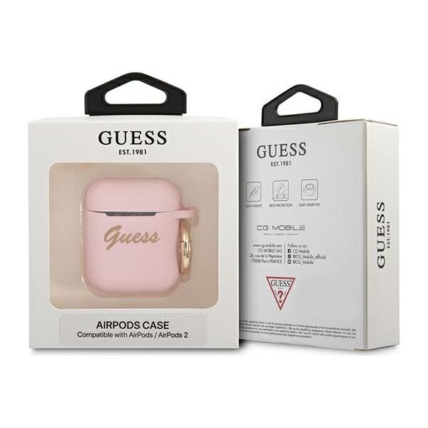 Guess case for AirPods GUA2SSSI pink Silicone Vintage Script 3666339009991