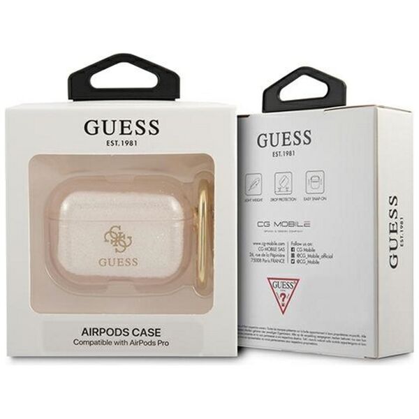 Guess case for AirPods Pro GUAPUCG4GD gold Glitter Collection 3666339009885