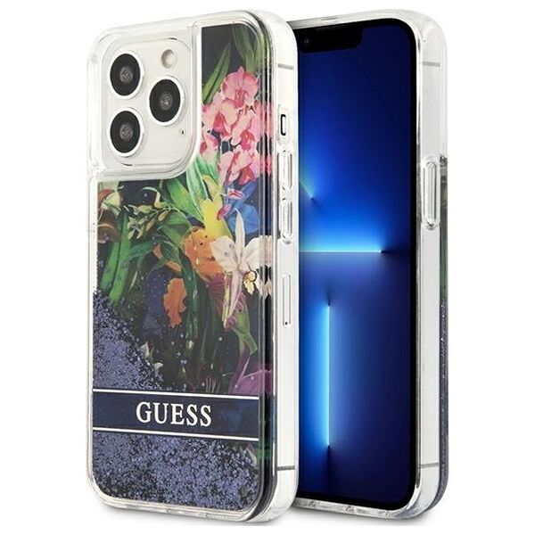 Guess case for iPhone 13 Pro GUHCP13LLFLSB blue hard case Glitter Flower 3666339041250