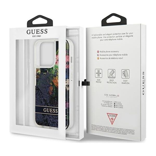 Guess case for iPhone 13 Pro GUHCP13LLFLSB blue hard case Glitter Flower 3666339041250