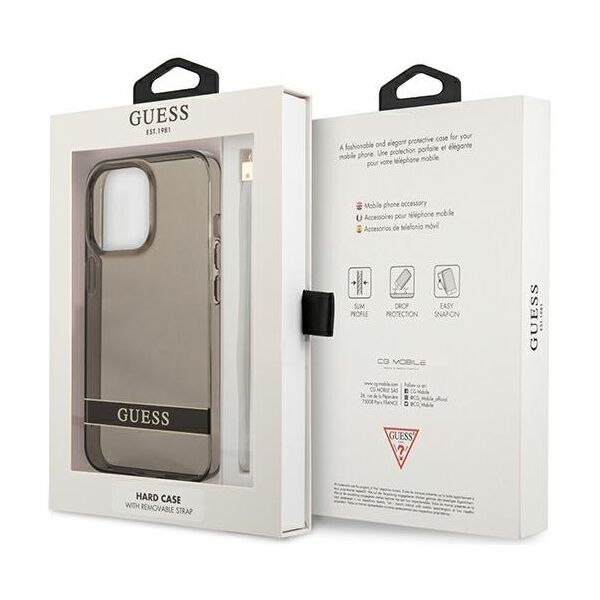 Guess case for iPhone 13 / 13 Pro 6,1&quot; GUHCP13LHTSGSK black hard case Translucent Stap 3666339040611