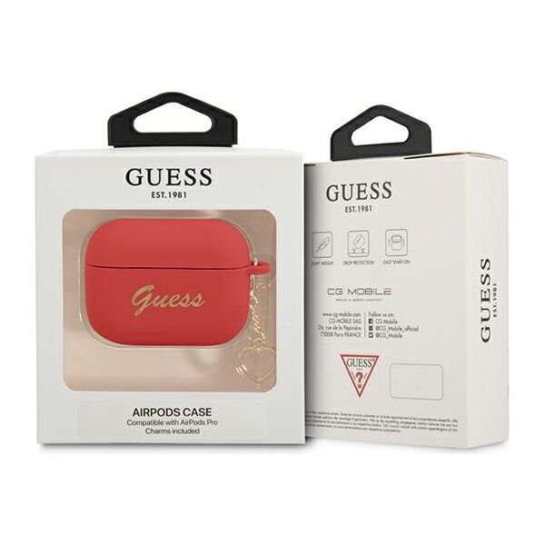 Guess case for Airpods Pro GUAPLSCHSR red Silicone Heart Charm 3666339039103
