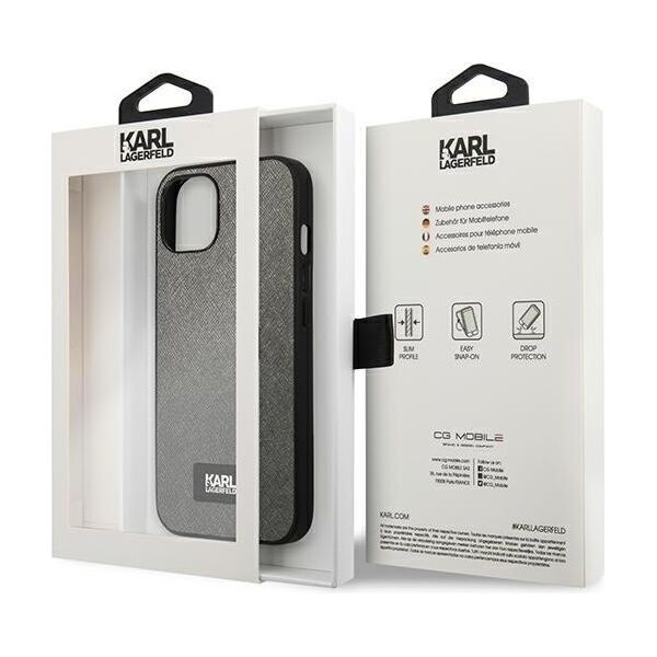 Karl Lagerfeld case for iPhone 13 Mini KLHCP13SSFMP2DG silver hard case Saffiano Logo 3666339048884