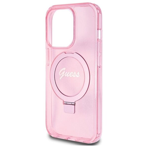 Guess case for iPhone 15 Pro 6,1&quot; GUHMP15LHRSGSP pink HC RING STAND MAGSAFE SCRIPT LOGO GLITTER 3666339156480