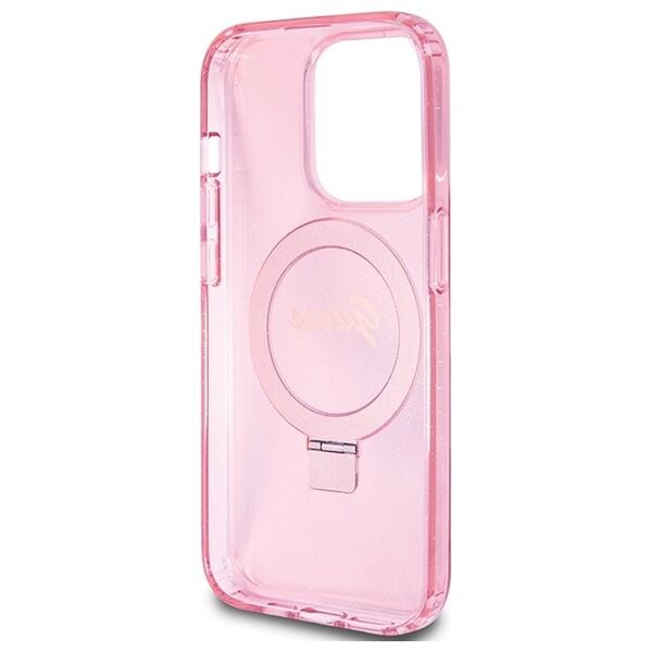 Guess case for iPhone 15 Pro 6,1&quot; GUHMP15LHRSGSP pink HC RING STAND MAGSAFE SCRIPT LOGO GLITTER 3666339156480