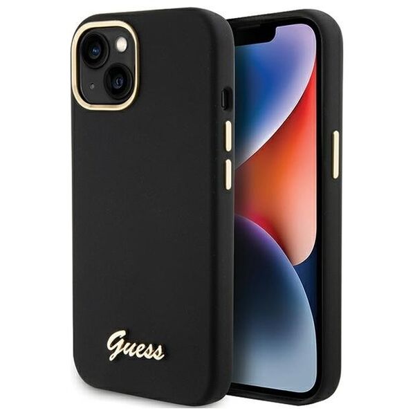 Guess case for iPhone 15 6,1&quot; GUHCP15SSMBSLK black HC SILICONE SCRIPT METAL LOGO & FRAME 3666339149321