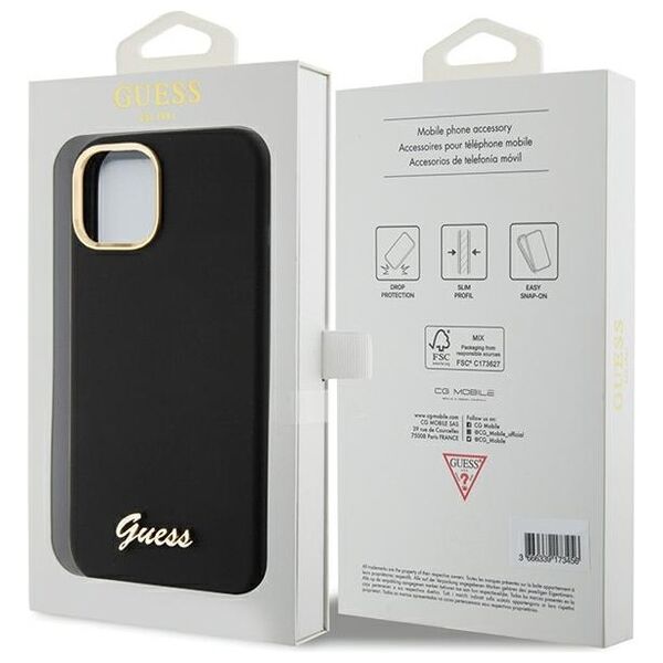 Guess case for iPhone 15 6,1&quot; GUHCP15SSMBSLK black HC SILICONE SCRIPT METAL LOGO & FRAME 3666339149321