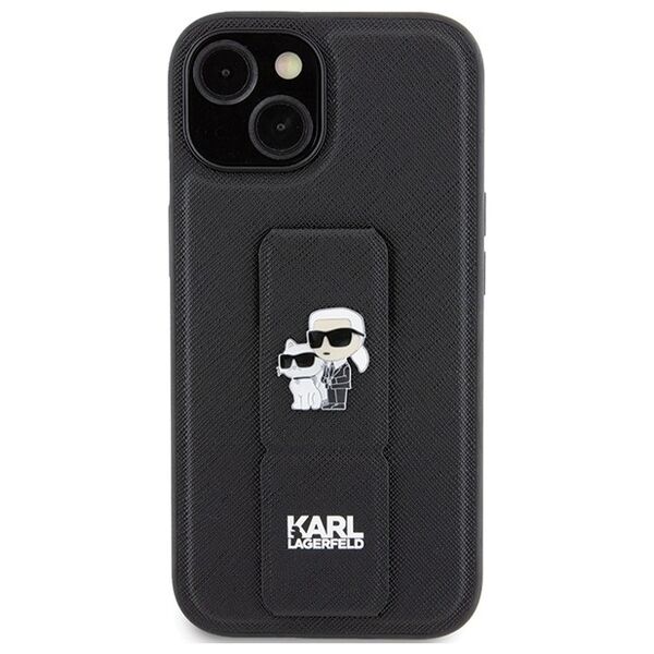 Karl Lagerfeld case for iPhone 15 Plus 6,7&quot; KLHCP15MGSAKCPK black HC GRIPSTAND SAFFIANO KC PINS 3666339206888