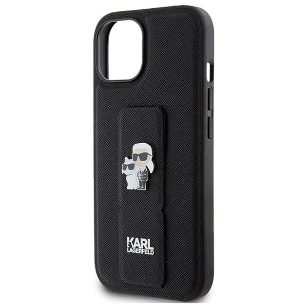 Karl Lagerfeld case for iPhone 15 Plus 6,7&quot; KLHCP15MGSAKCPK black HC GRIPSTAND SAFFIANO KC PINS 3666339206888
