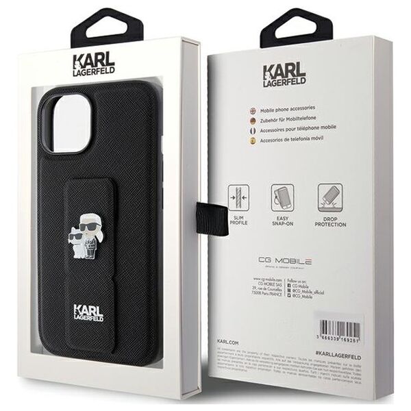 Karl Lagerfeld case for iPhone 15 Plus 6,7&quot; KLHCP15MGSAKCPK black HC GRIPSTAND SAFFIANO KC PINS 3666339206888