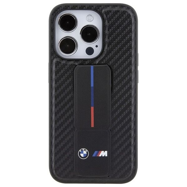 BMW case for iPhone 15 Pro 6,1&quot; black BMHCP15LGSPCCK M HC GRIP STAND PU SMOOTH AND CARBON BLACK 3666339204464