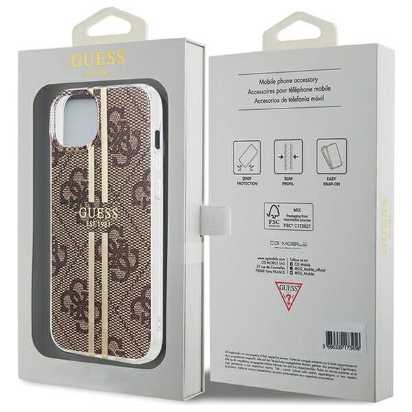 Guess case for iPhone 15 Plus 6,7&quot; GUHCP15MH4PSEGW brown HC IML 4G GOLD STRIPE 3666339222833