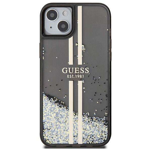 Guess case for iPhone 15 6,1&quot; GUHCP15SLFCSEGK black HC LIQ. GLITTER GOLD STRIPES 3666339223526