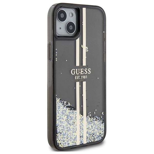 Guess case for iPhone 15 6,1&quot; GUHCP15SLFCSEGK black HC LIQ. GLITTER GOLD STRIPES 3666339223526