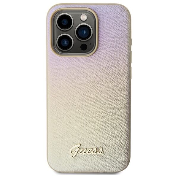 Guess case for iPhone 14 Pro 6,1&quot; GUHCP14LPSAIRSD gold HC PU SAFFIANO IRIDESCENT SCRIPT 3666339225049