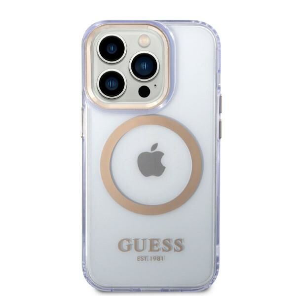 Guess case for iPhone 14 Pro 6,1&quot; GUHMP14LHTCMU purple HC Magsafe Gold Outline Translucent 3666339069568