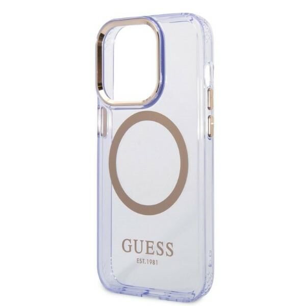 Guess case for iPhone 14 Pro 6,1&quot; GUHMP14LHTCMU purple HC Magsafe Gold Outline Translucent 3666339069568