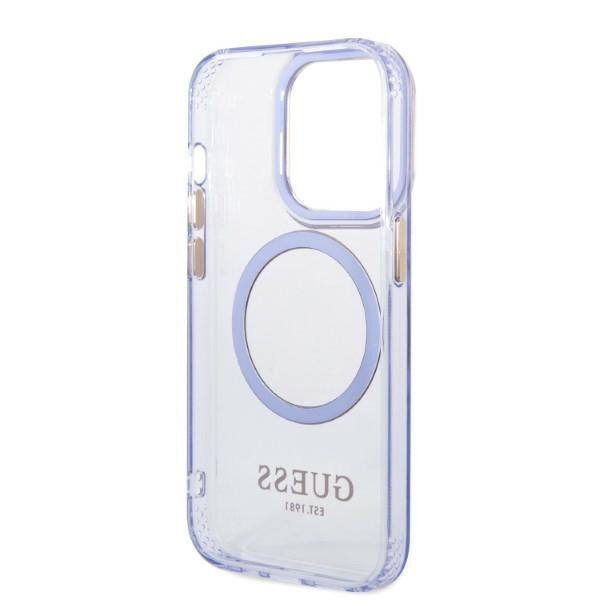 Guess case for iPhone 14 Pro 6,1&quot; GUHMP14LHTCMU purple HC Magsafe Gold Outline Translucent 3666339069568