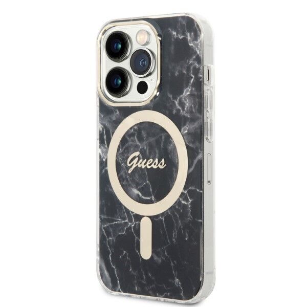 Guess set case + charger for iPhone 14 Pro 6,1&quot; GUBPP14LHMEACSK black hard case Marble MagSafe 3666339103132