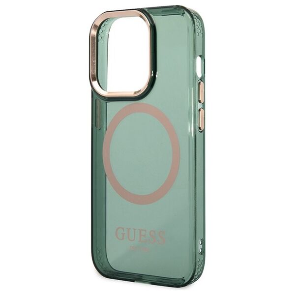 Guess case for iPhone 14 Pro Max 6,7&quot; GUHMP14XHTCMA khaki hard case Gold Outline Translucent MagSafe 3666339069650