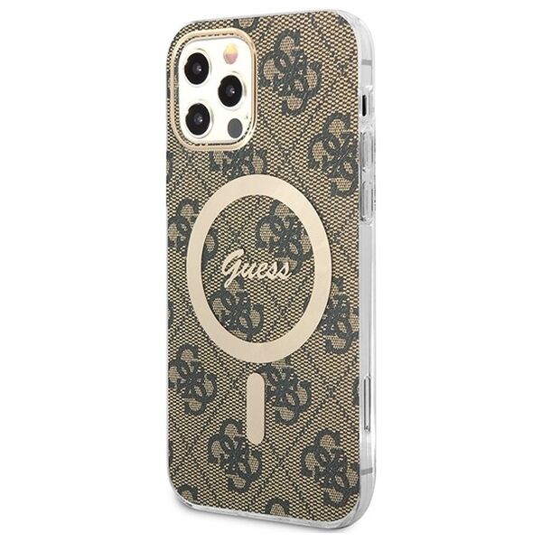 Guess set case + charger for iPhone 12 / 12 Pro 6,1&quot; GUBPP12MH4EACSW brown hard case 4G Print MagSafe 3666339102852