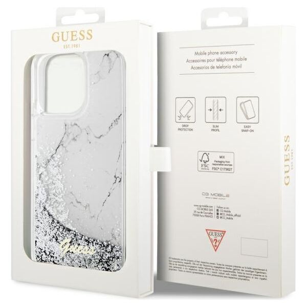 Guess case for iPhone 14 Pro Max 6,7&quot; GUHCP14XLCSGSGH white hard case Liquid Glitter Marble 3666339127336
