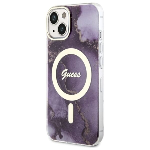 Guess case for iPhone 14 6,1&quot; GUHMP14SHTMRSU purple hard case Golden Marble MagSafe 3666339115838