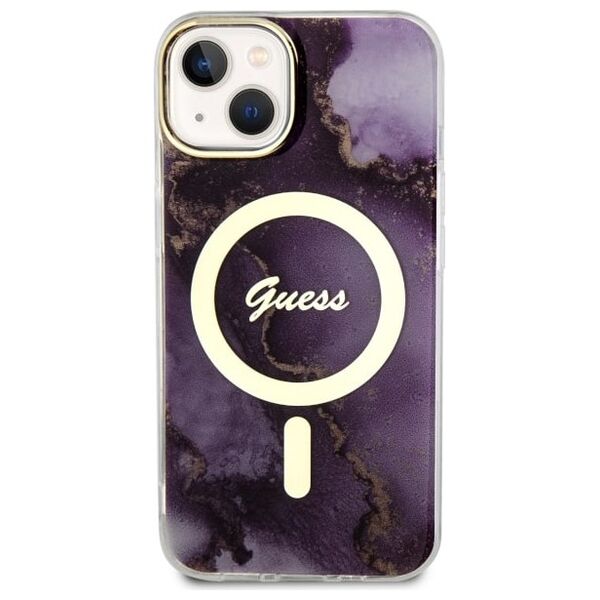 Guess case for iPhone 14 6,1&quot; GUHMP14SHTMRSU purple hard case Golden Marble MagSafe 3666339115838